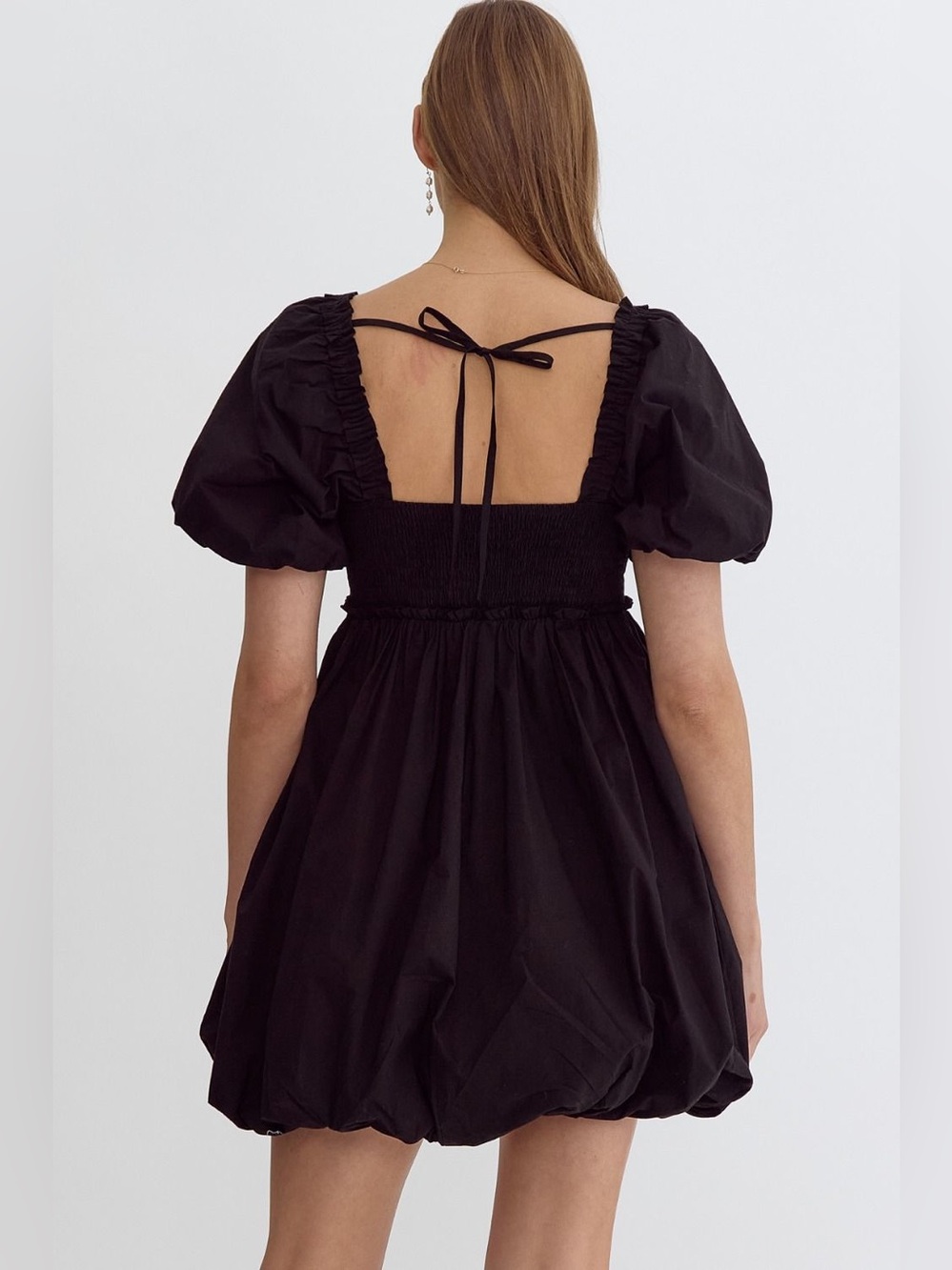 Entro | The Genevieve Puff Sleeve Mini Boho Chic Little Black Dress New Small - Picture 8 of 12